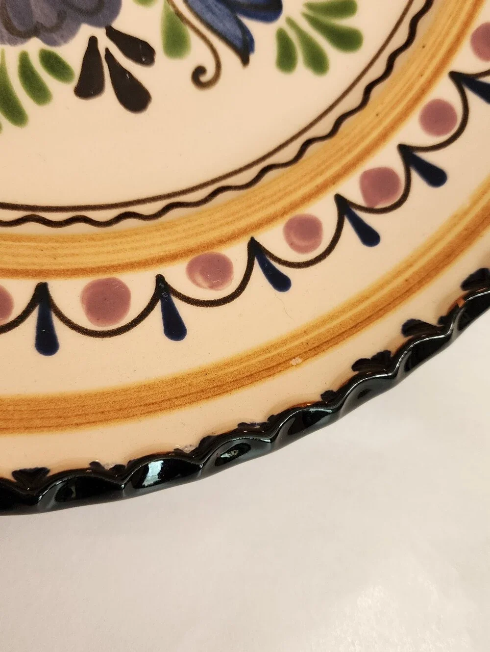 Vintage Hungary Folk Peasant Art Hand Painted Plate Floral Pottery 12.25